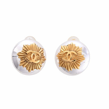 CHANEL Coco Mark Round Earrings Silver/Gold Women's