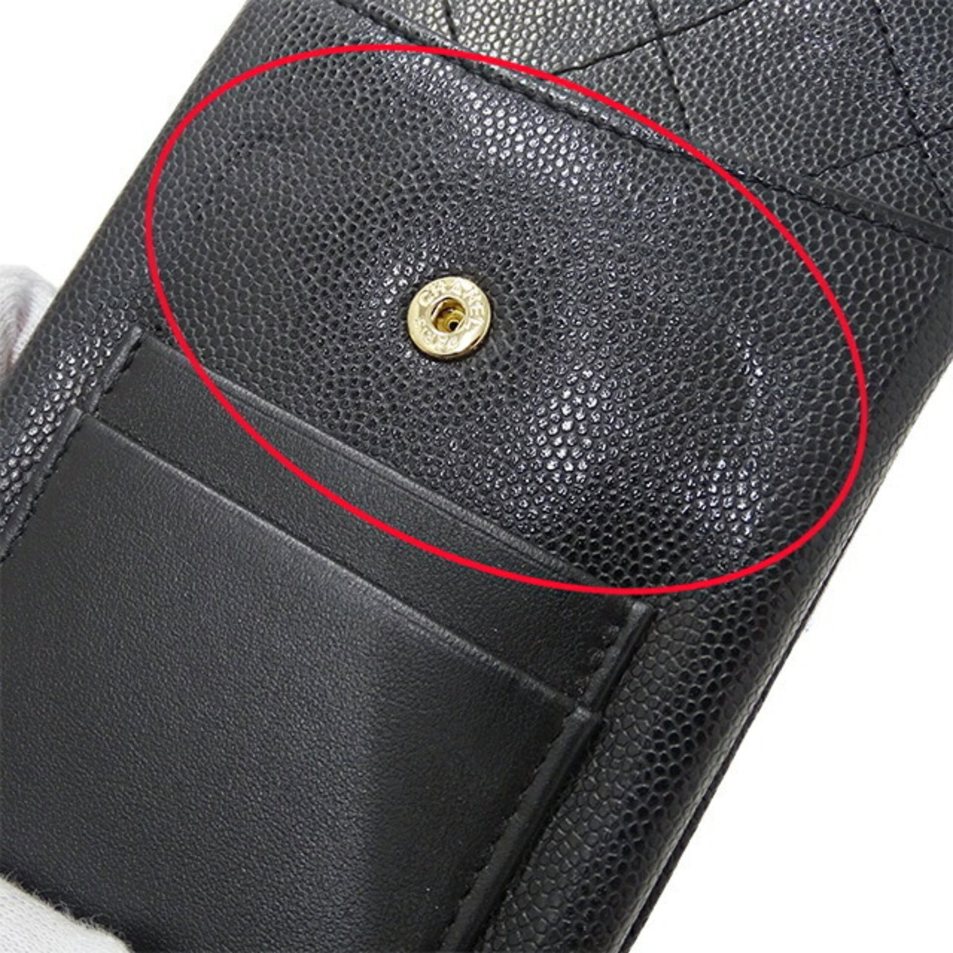 CHANEL Bag Matelasse Women's Shoulder Caviar Skin Smartphone Black