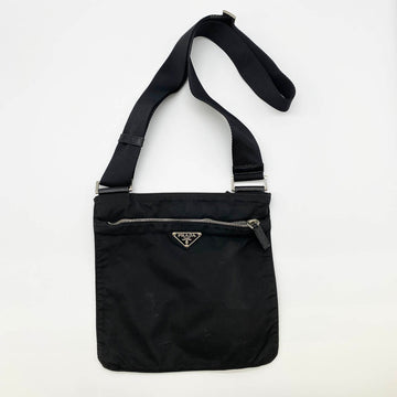 PRADA Shoulder bag Mini Crossbody No gusset Triangle plate logo White tag Black Nylon Women's USED