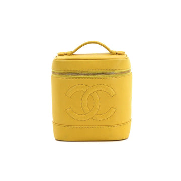 Chanel Vanity Hand Bag Caviar Skin Leather Yellow A01998 Cocomark Gold Hardware Vintage