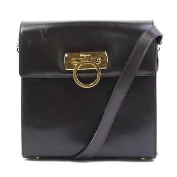 SALVATORE FERRAGAMO Crossbody Shoulder Bag Gancini Leather Dark Brown Gold Ladies
