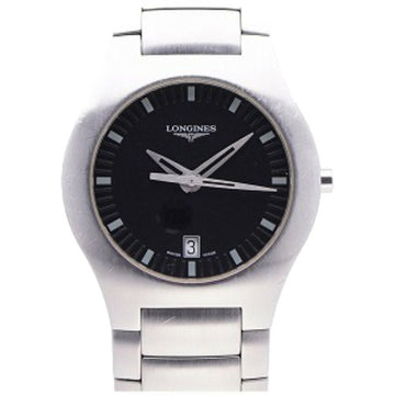 LONGINES Opposition Date L3.617.4 Quartz Wristwatch SS Black Dial