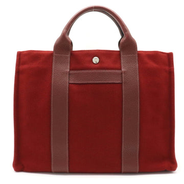 Hermes Saccuane MM Tote Bag Handbag Toile H Leather Bordeaux