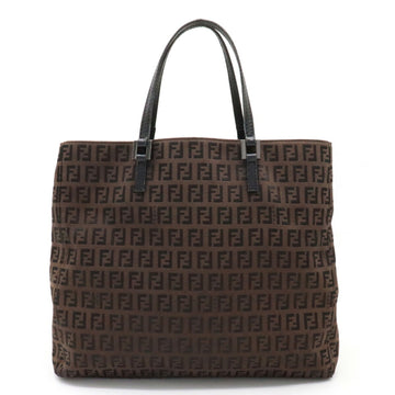 FENDI Zucchino Zucca Pattern Tote Bag Handbag Canvas Leather Dark Brown Black 8BH073