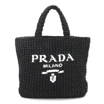 PRADA Small Crochet Tote Bag Raffia 1BG422 Black