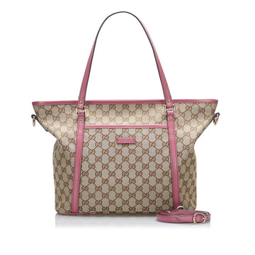 Gucci GG Canvas Tote Bag Shoulder 388929 Beige Pink Leather Ladies GUCCI