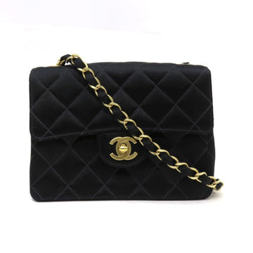 Chanel mini matelasse satin single flap chain shoulder bag black gold metal fittings 7 series