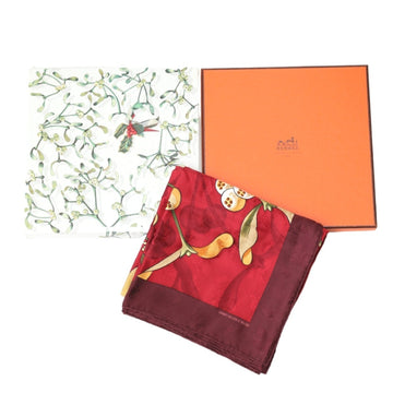 HERMES Scarf Last Year's Snow Holly Fruit Kare90  Red