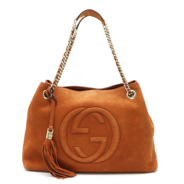 Gucci Soho Interlocking G Chain Bag Shoulder Tote Nubuck Leather Orange Brown 308982