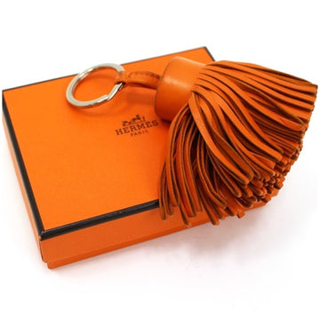 HERMES Keychain Carmen Bicolour Leather Orange Lambskin  Bag Charm Keyring Tassel