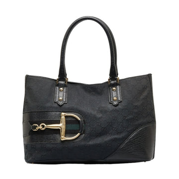 GUCCI GG Canvas Horsebit Handbag Tote Bag 137385 Black Leather Women's