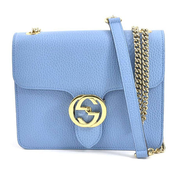 GUCCI Crossbody Shoulder Bag Interlocking G Leather/Metal Light Blue/Gold Women's 510304