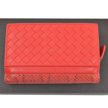 BOTTEGA VENETA Wallet Intrecciato Red Orange Dark Leather Bi-fold Ladies