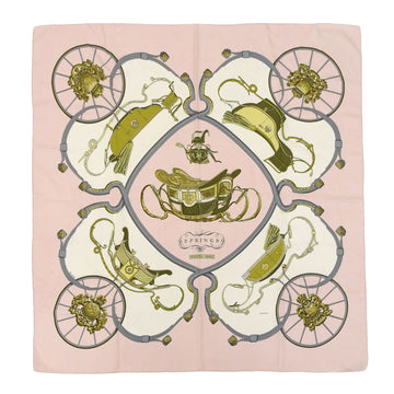 HERMES carriage pattern scarf SPRINGS Springs Carre 90 silk pink