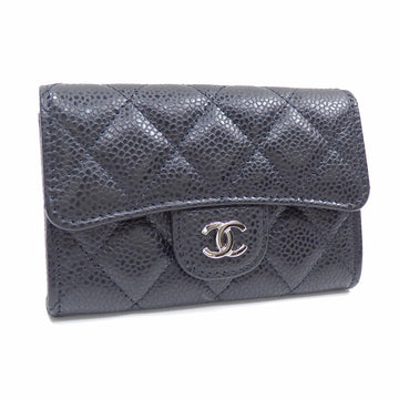 Chanel Bifold Card Case Matelasse Women's Black Caviar Skin AP0214 Leather Cocomark