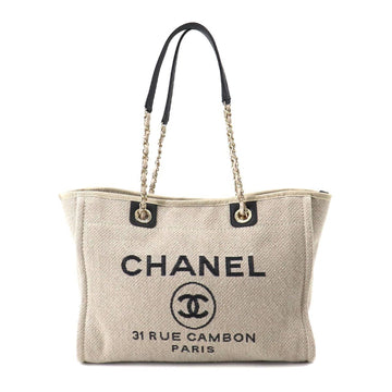 Chanel Deauville MM chain tote bag canvas leather gray black A67001