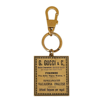GUCCI Label Motif Keychain Keyring Bag Charm 495420 Gold Metal Men's