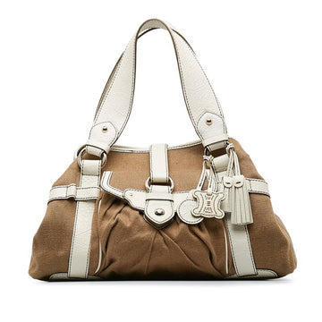 CELINE Handbag SC-SA-1016 Brown White Canvas Leather Women's