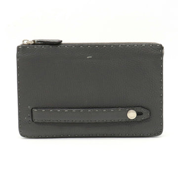 FENDI Selleria Stitch Clutch Bag Second Handbag Leather Gray 7VA350