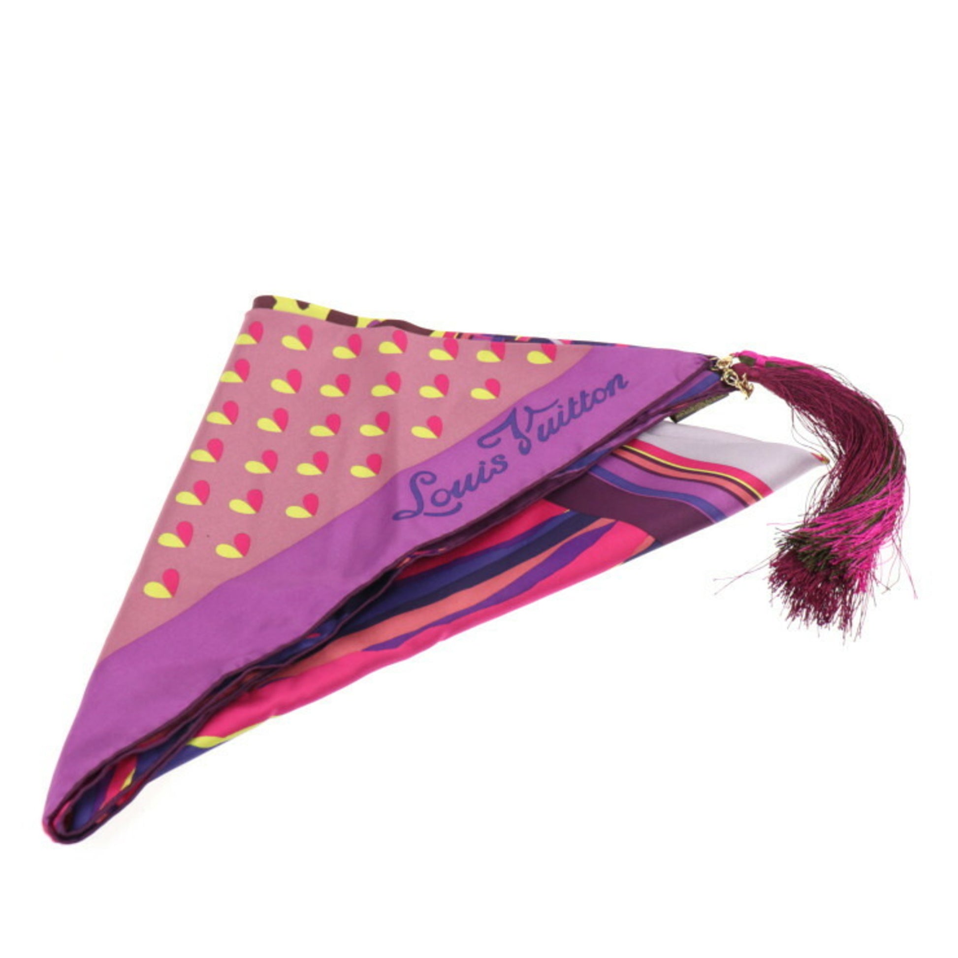 LOUIS VUITTON fringed scarf silk purple multicolor 400505 apparel acce