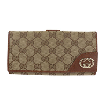 Gucci GG canvas bi-fold wallet 181593 leather brown gold metal fittings W hook long