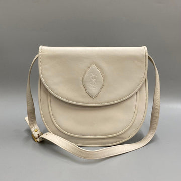 YVES SAINT LAURENT YSL Logo Leather Genuine Mini Shoulder Bag Pochette Sacoche White 48593