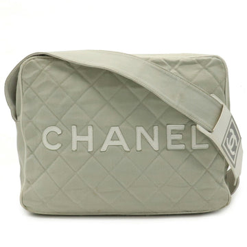 Chanel sports line shoulder bag quilting canvas leather light gray off-white