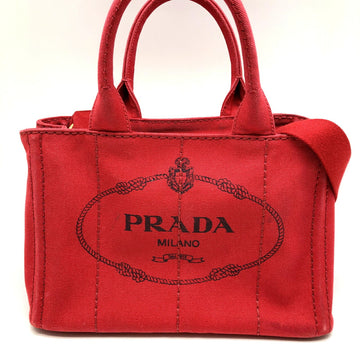 PRADA 2WAY Mini Canapa Tote Handbag Red RED Women's Jacquard Triangle Logo Canvas