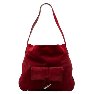 BURBERRY Nova Check One Shoulder Bag Red Suede Women's