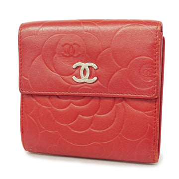 CHANELAuth  Camellia Wallet Lambskin Red Color