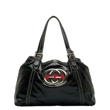 GUCCI Newbrid Double GG Tote Bag 162094 Black PVC Patent Leather Women's