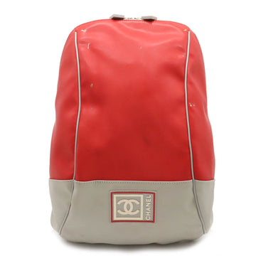 CHANEL Sports Line Coco Mark Backpack Rucksack Rubber Mesh Red Gray