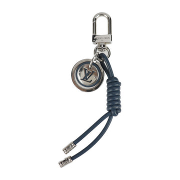 LOUIS VUITTON Porto Knot Lock Keychain M62730 Metal Leather Silver Dusty Blue Keyring Bag Charm