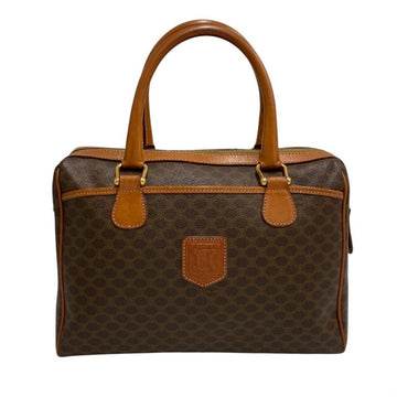 CELINE Vintage Macadam Blason Triomphe Pattern Leather Handbag Mini Boston Bag Brown
