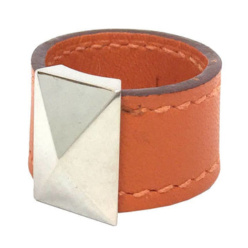 HERMESMaterial  Medor Ring Leather L Size Orange x Silver