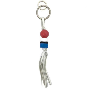LOEWE bag charm white red blue silver leather metal plastic  tassel key ring holder accent