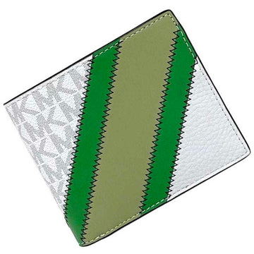 MICHAEL KORS Bifold Wallet White Green Khaki 36R3LCOF3U Folding Leather  Stripe Patchwork Stitching Women's Compact