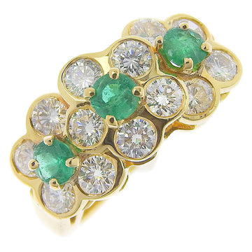 VAN CLEEF & ARPELS Three Flowers No. 7 Ring K18 Yellow Gold x Emerald Diamond Made in France three flowers Women's