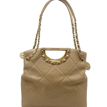 Chanel 2WAY Chain Shoulder Bag Handbag Caviar Beige Pouch AS1469 Good Condition Ladies