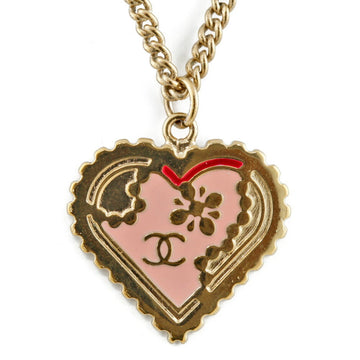CHANEL Necklace Heart Long Gold Pink Ladies Metal