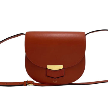 CELINE Trotter Small Logo Leather Genuine Mini Shoulder Bag Pochette Red 26748