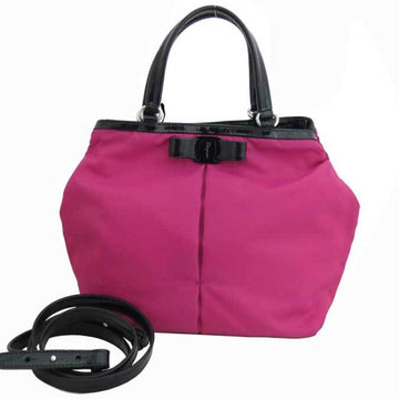 Salvatore Ferragamo 2way Bag Vala Ribbon Magenta Black Nylon Patent Leather Handbag Shoulder Ladies