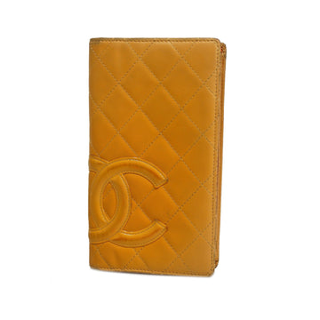 CHANELAuth  Cambon Line Silver Hardware Women's Leather Long Wallet Orange