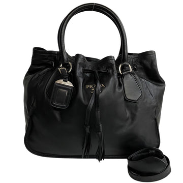 PRADA Logo Metal Fittings Nappa Leather Genuine 2way Shoulder Bag Handbag Tote Black