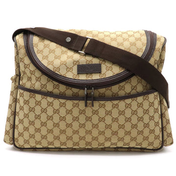 Gucci GG Canvas Mother's Bag Shoulder Leather Khaki Beige Dark Brown 123326