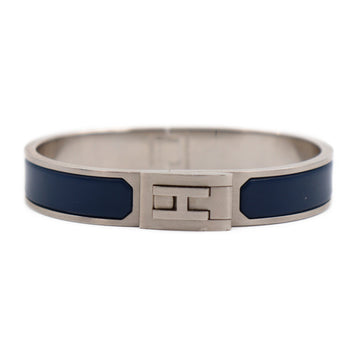 HERMES jet bangle bracelet metal silver navy system H logo