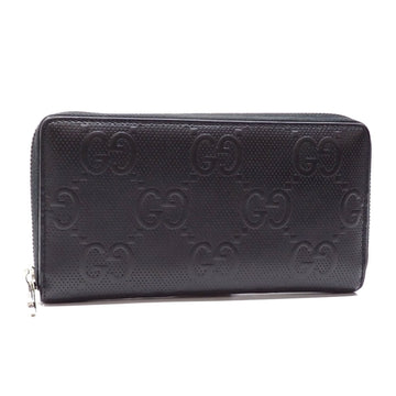 GUCCI Round Long Wallet GG Embossed Men's Black Leather 625558 Zip