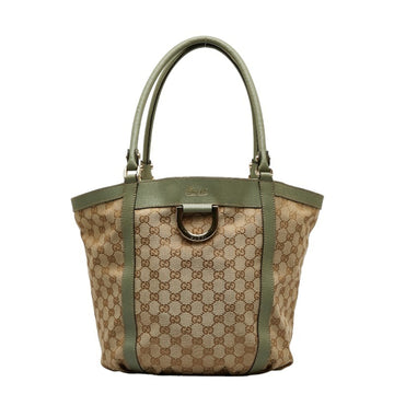 GUCCI GG Canvas Abbey Handbag Tote Bag 211982 Beige Light Green Leather Women's