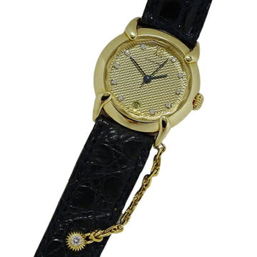 CHAUMET Watch Ladies Griffith 11P Diamond Date Quartz 750YG Leather Gold Black Polished