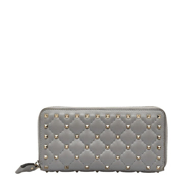 VALENTINO Rockstud Round Long Wallet Gray Leather Women's